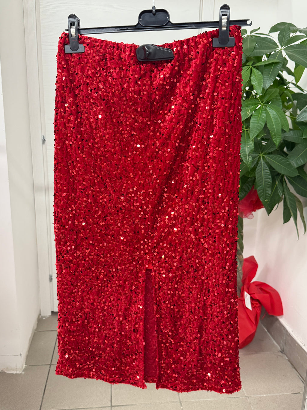 Gonna midi in velluto con paillettes con spacco sul retro FGD MODA