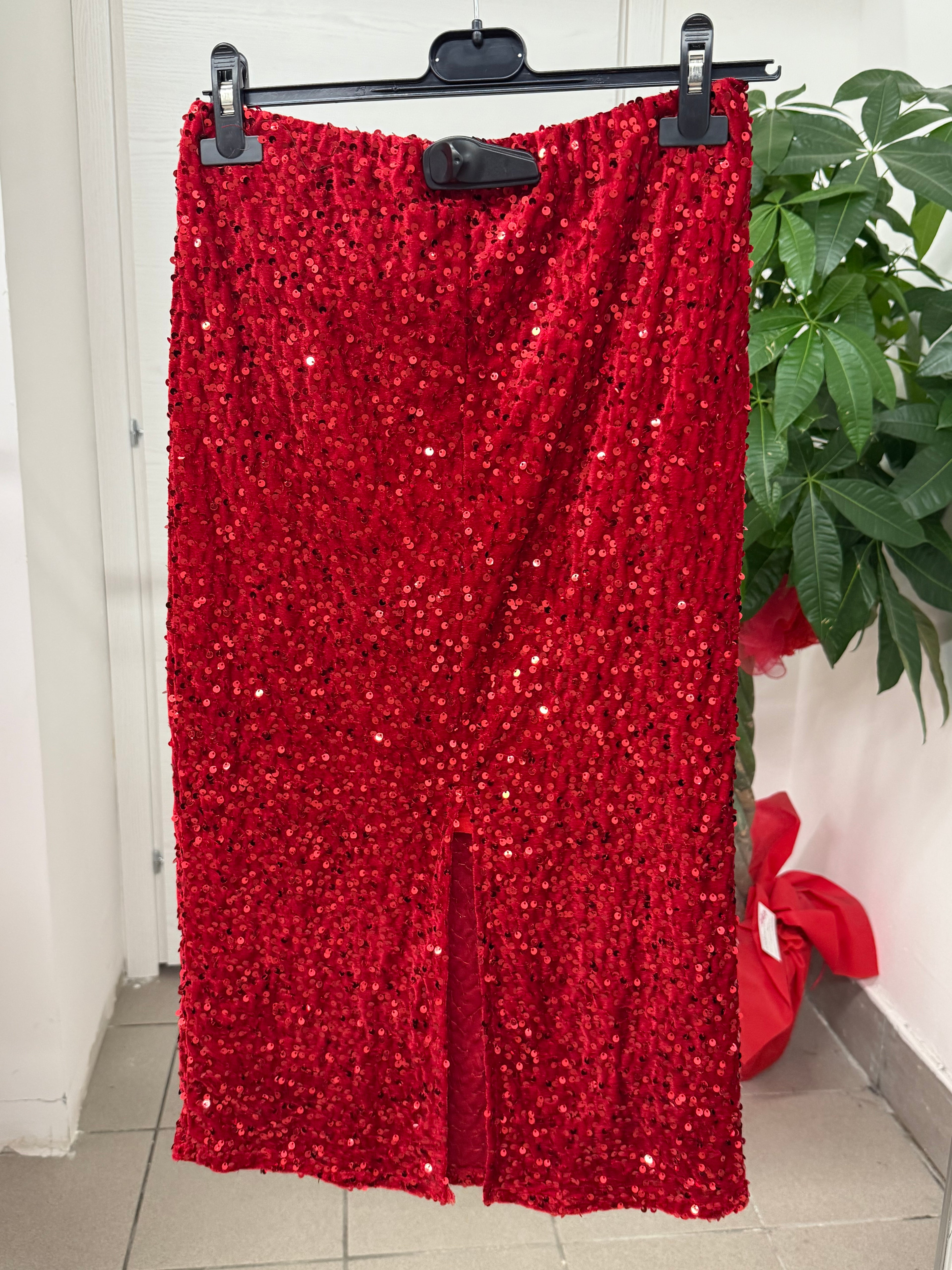 Gonna midi in velluto con paillettes con spacco sul retro FGD MODA