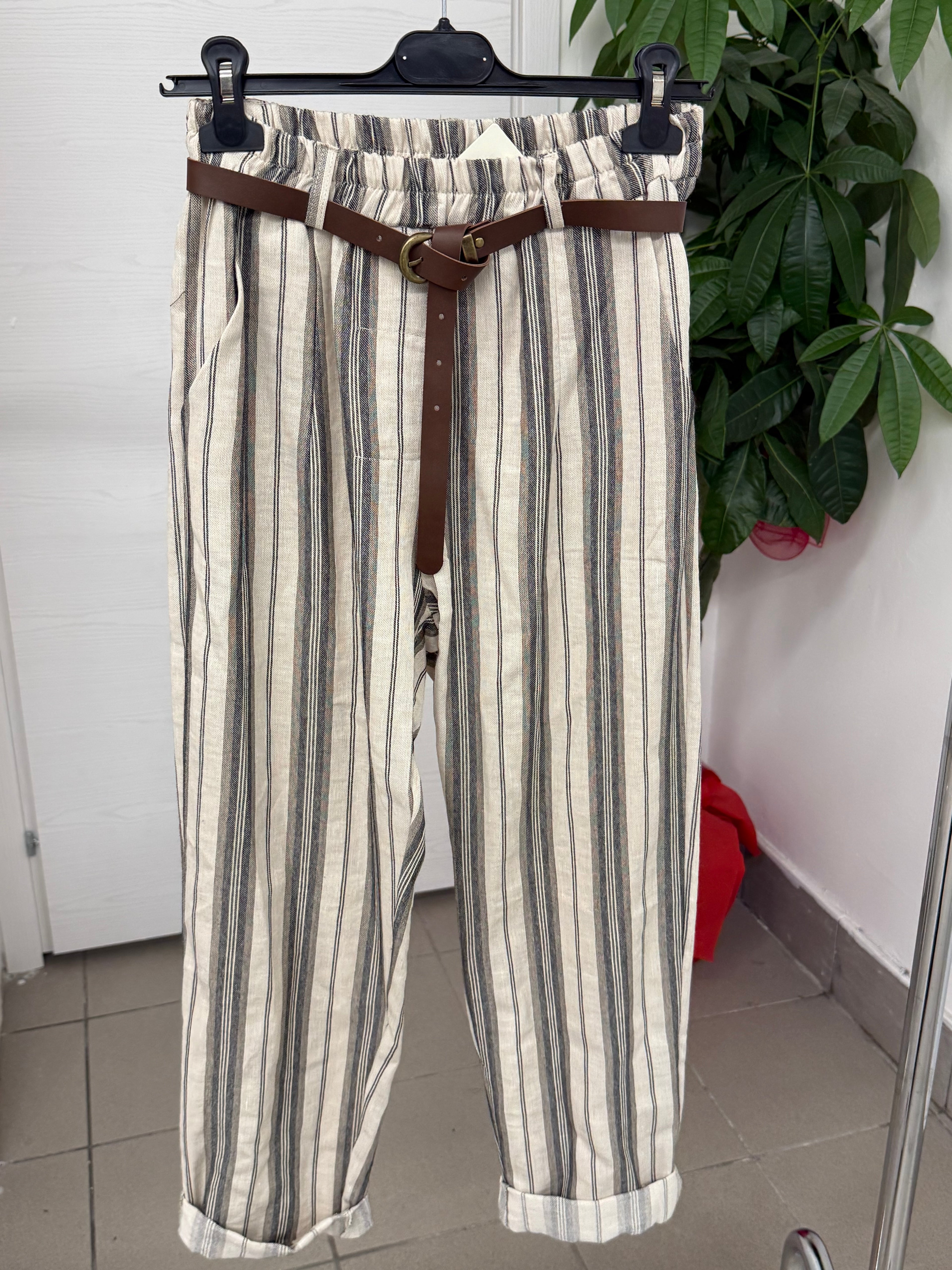 Pantaloni balloon a righe con cinta FGD MODA
