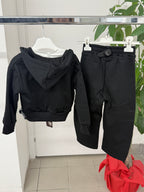 Set Coordinato 3 Pezzi Felpato Maglietta Basic, Felpa Con Zip E Pantaloni Balloon FGD MODA