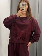 Set Coordinato Garzato Felpa Con Frange E Pantaloni Balloon Con Polsini FGD MODA