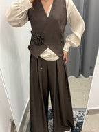 Set Coordinato Gilet A Portafoglio Con Spilla E Pantaloni A Gamba Larga FGD MODA