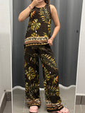 Set Coordinato 100% Viscosa Canotta e Pantaloni a Palazzo a Fantasia FGD MODA