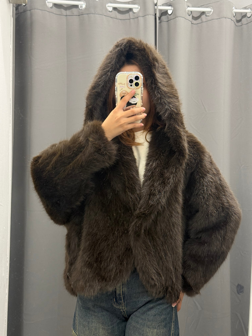 Giacca Pelliccia Over Fit Con Cappuccio FGD MODA