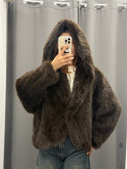 Giacca Pelliccia Over Fit Con Cappuccio FGD MODA