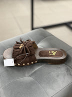 Ciabatta in camoscio con frange con suola in legno GH-826 FGD MODA