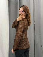 Camicia In Pizzo Semitrasparente Con Colletto E Maniche In Raso FGD MODA