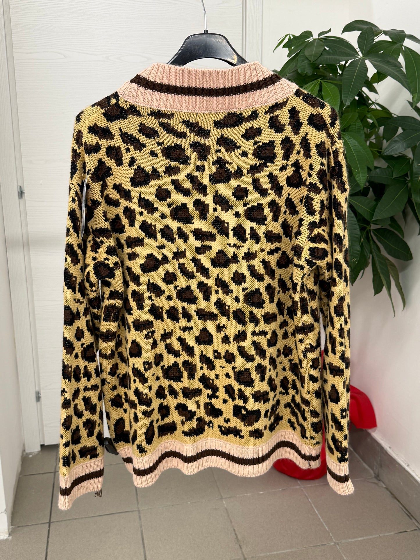 Cardigan leopardato con banda colorata FGD MODA