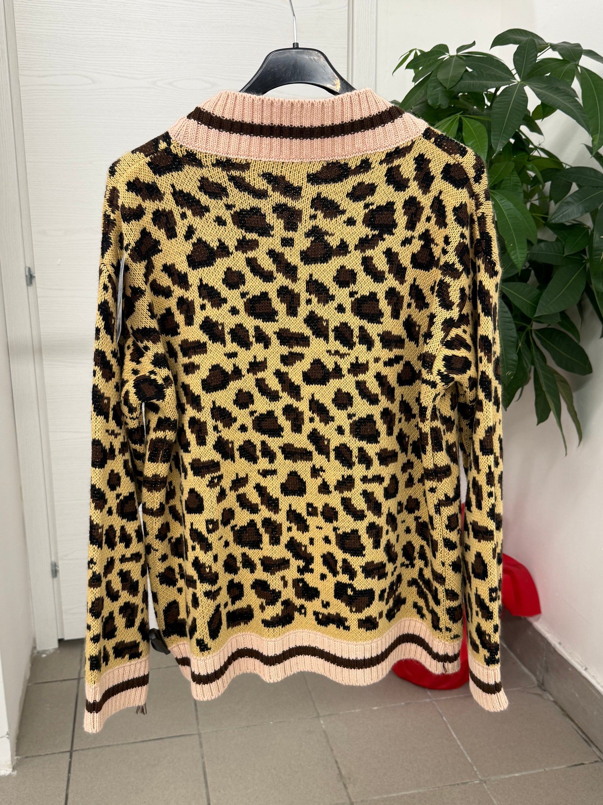 Cardigan leopardato con banda colorata FGD MODA