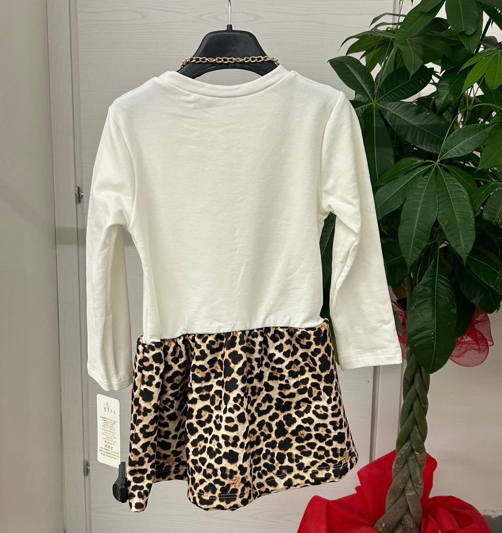 Abito corto a maniche lungo leopardato con tracolla FGD MODA