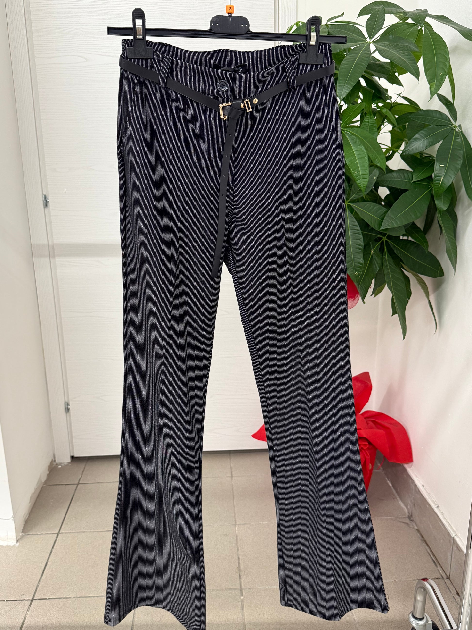 Pantaloni a campana a righe con lurex FGD MODA