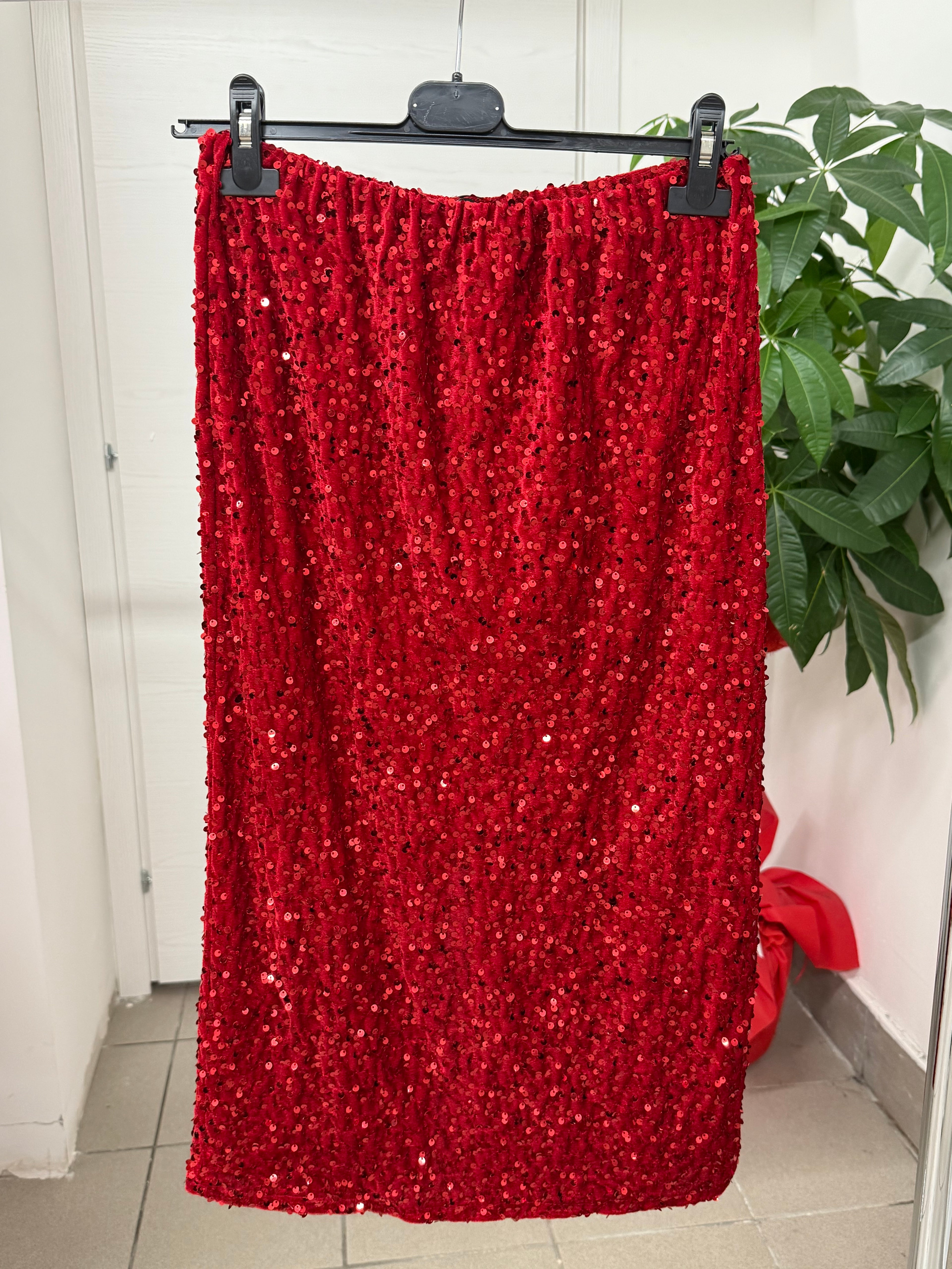Gonna midi in velluto con paillettes con spacco sul retro FGD MODA