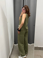 Set coordinato Canotta e Pantaloni a palazzo con ricami FGD MODA