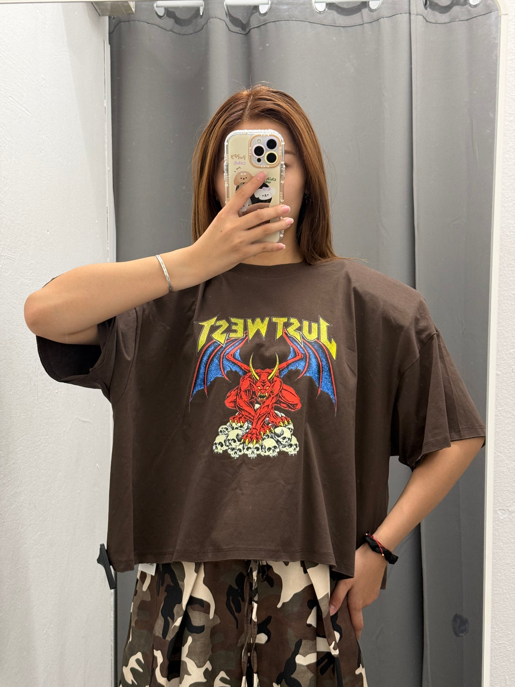 T-Shirt Crop Over Fit Con Spalle Imbottite Con Fantasia JUST WEST FGD MODA