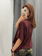 T-Shirt Crop Over Fit Con Spalle Imbottite Con Fantasia JUST WEST FGD MODA