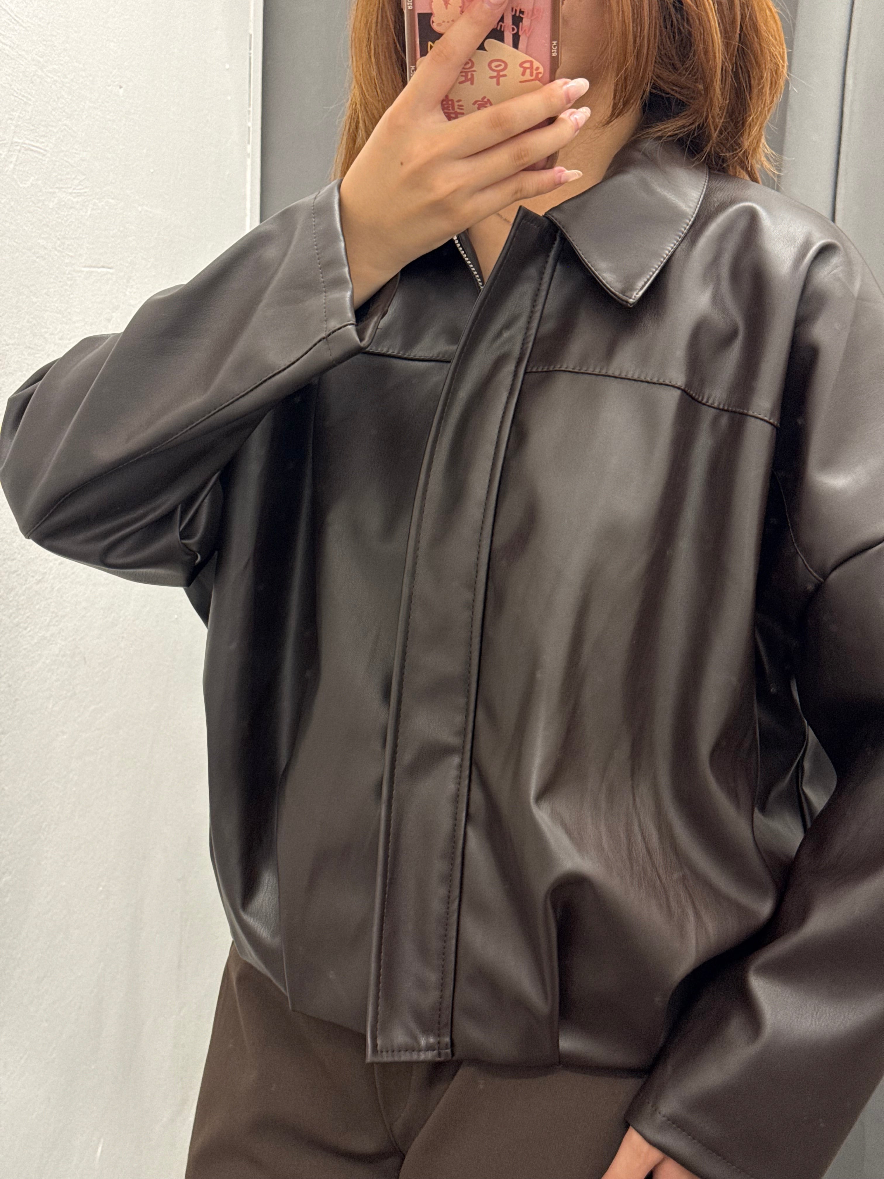 Giacca Bomber In Ecopelle Over Fit Con Zip FGD MODA