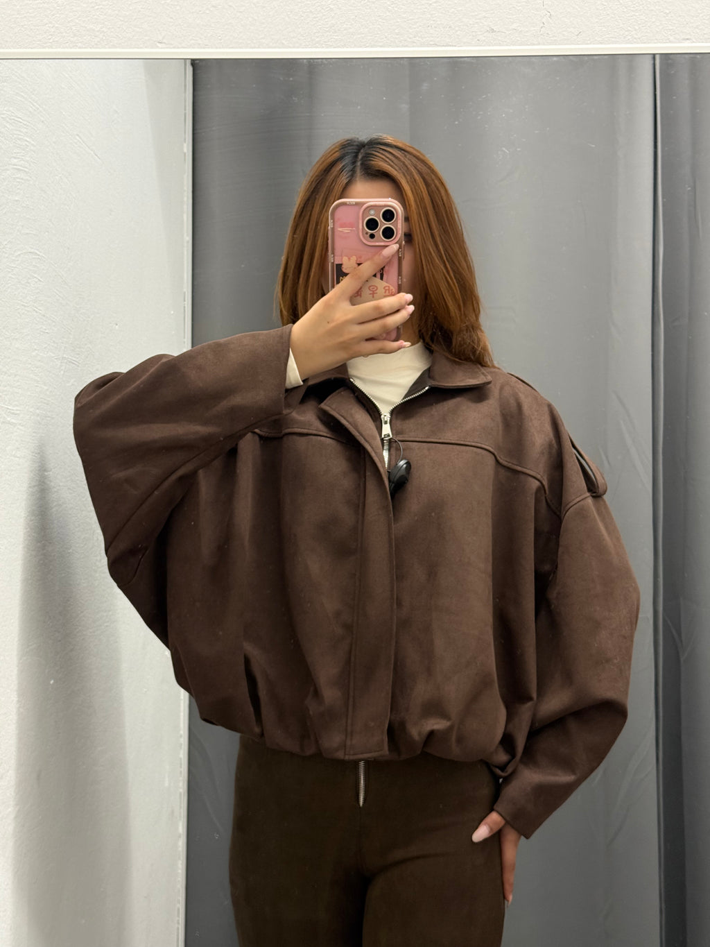 Giacca bomber in camoscio foderato all’interno FGD MODA