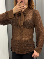 Camicia In Pizzo Semitrasparente Con Colletto E Maniche In Raso FGD MODA