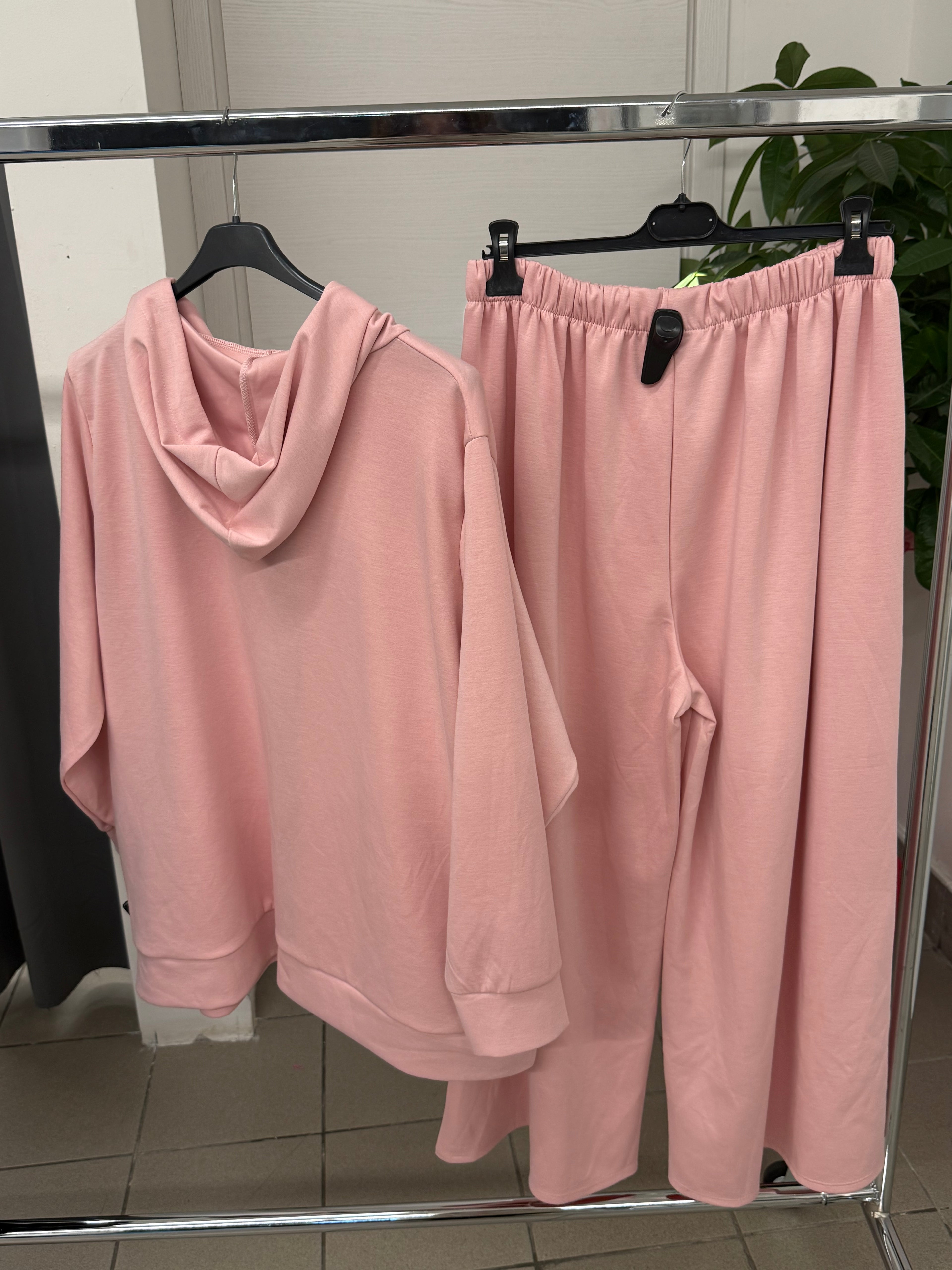 Set coordinato Felpa con zip con cappuccio e Pantaloni a palazzo per taglie curvy