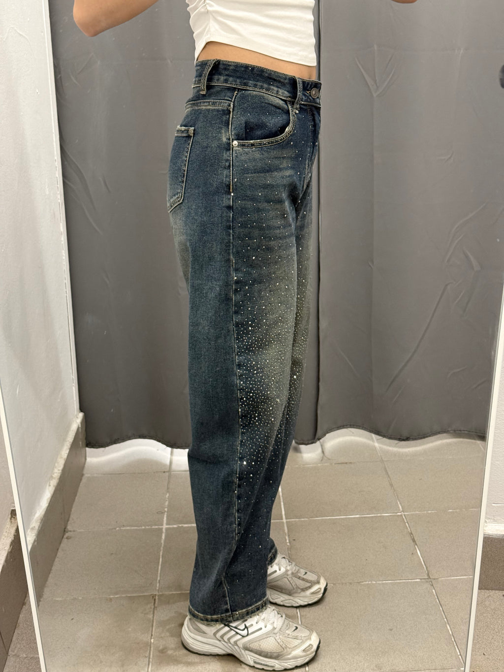 Jeans Barrel con Brillantini Fino a Taglia 52 G385 FGD MODA