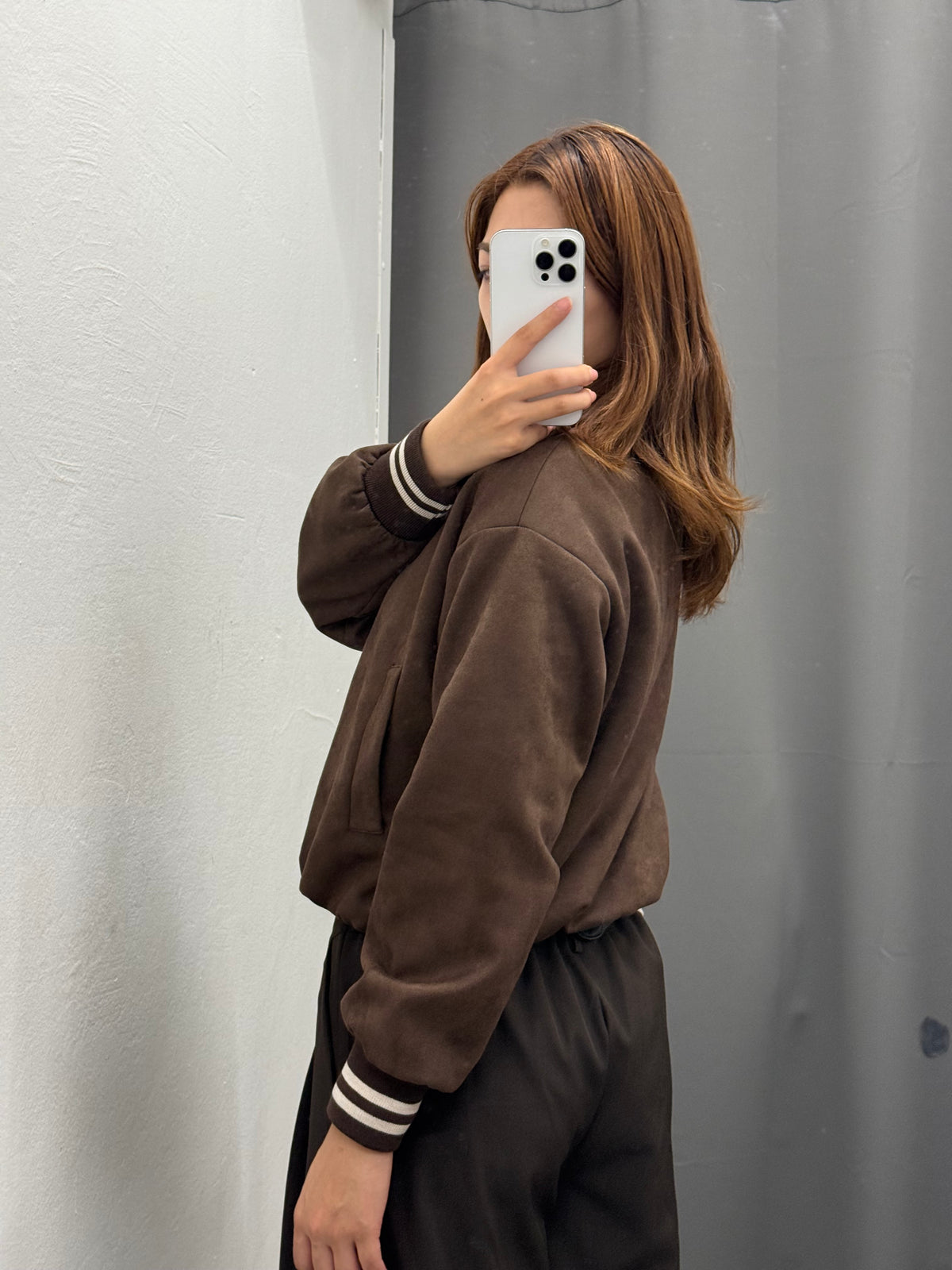 Giacca Bomber In Camoscio Con Colletto E Polsini A Righe FGD MODA