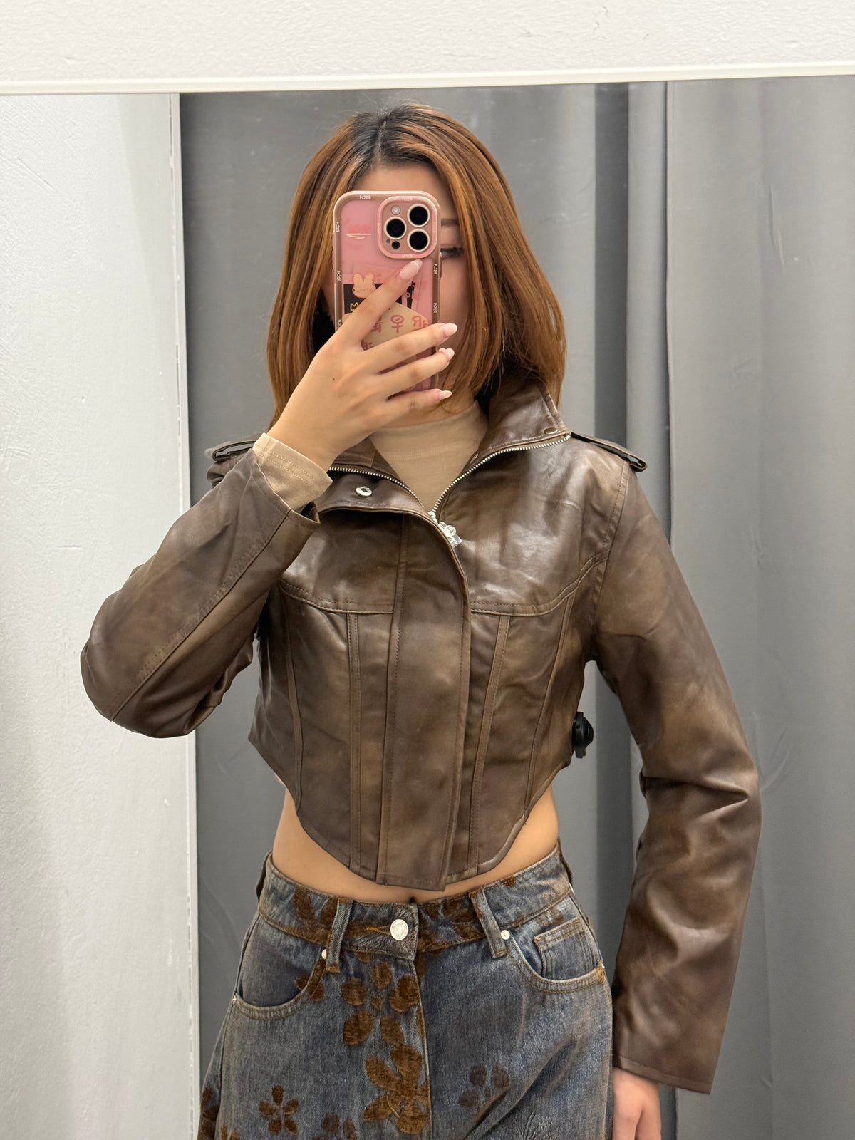 Giacca In Ecopelle Crop Effetto Vintage FGD MODA