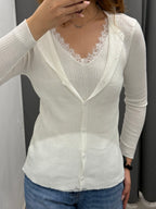 Cardigan Misto Canotta A Costine Con Scollo In Pizzo FGD MODA