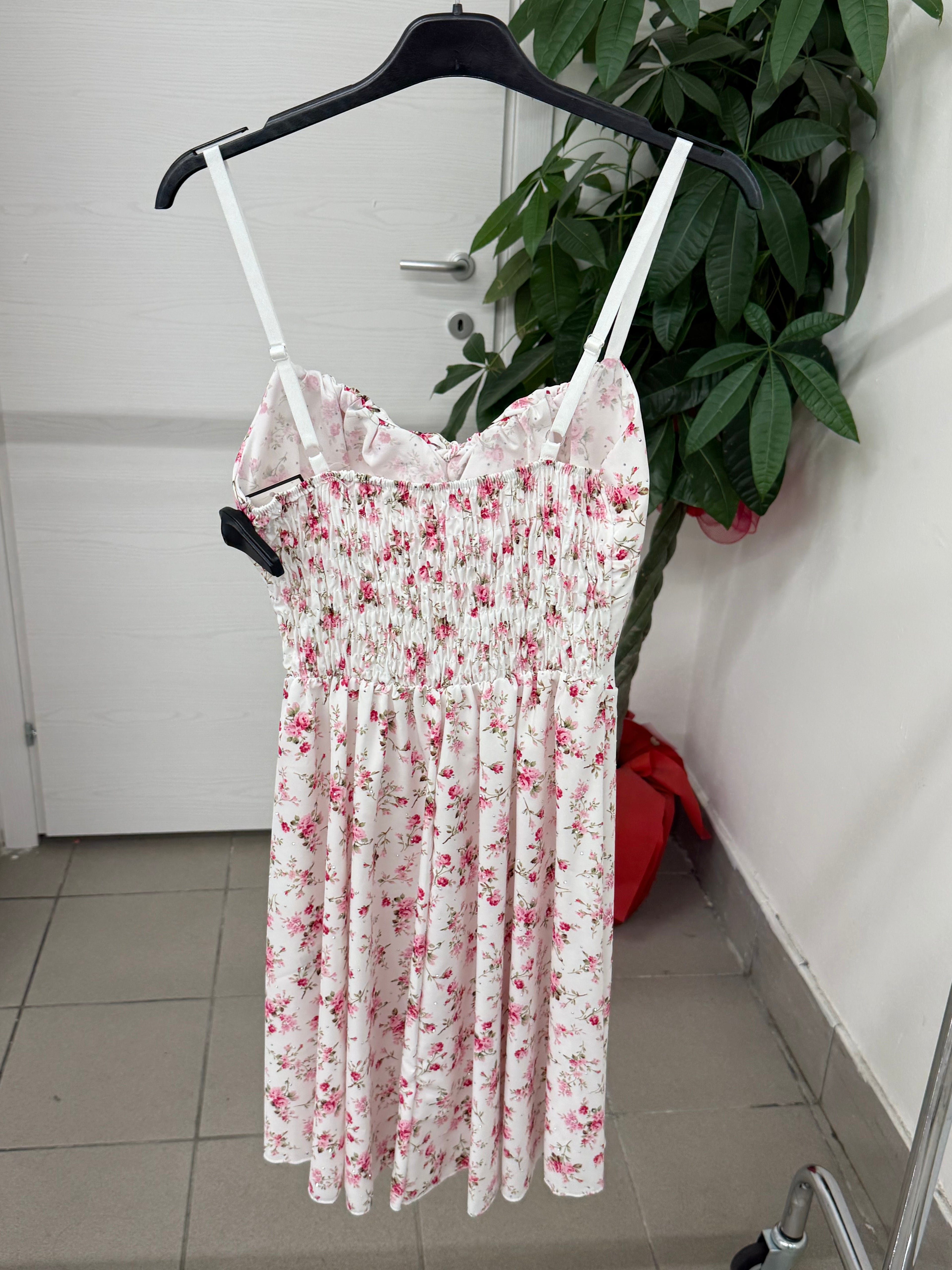 Abito Corto Brillantinato con Stampe Fiorate FGD MODA