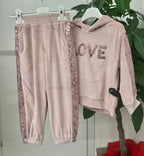 Set coordinato in ciniglia felpa e pantaloni con paillettes FGD MODA