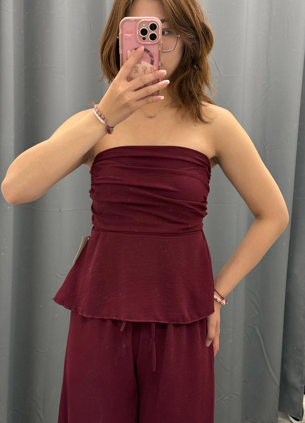 Set Coordinato Top a Fascia con Arricciatura e Pantaloni a Palazzo FGD MODA