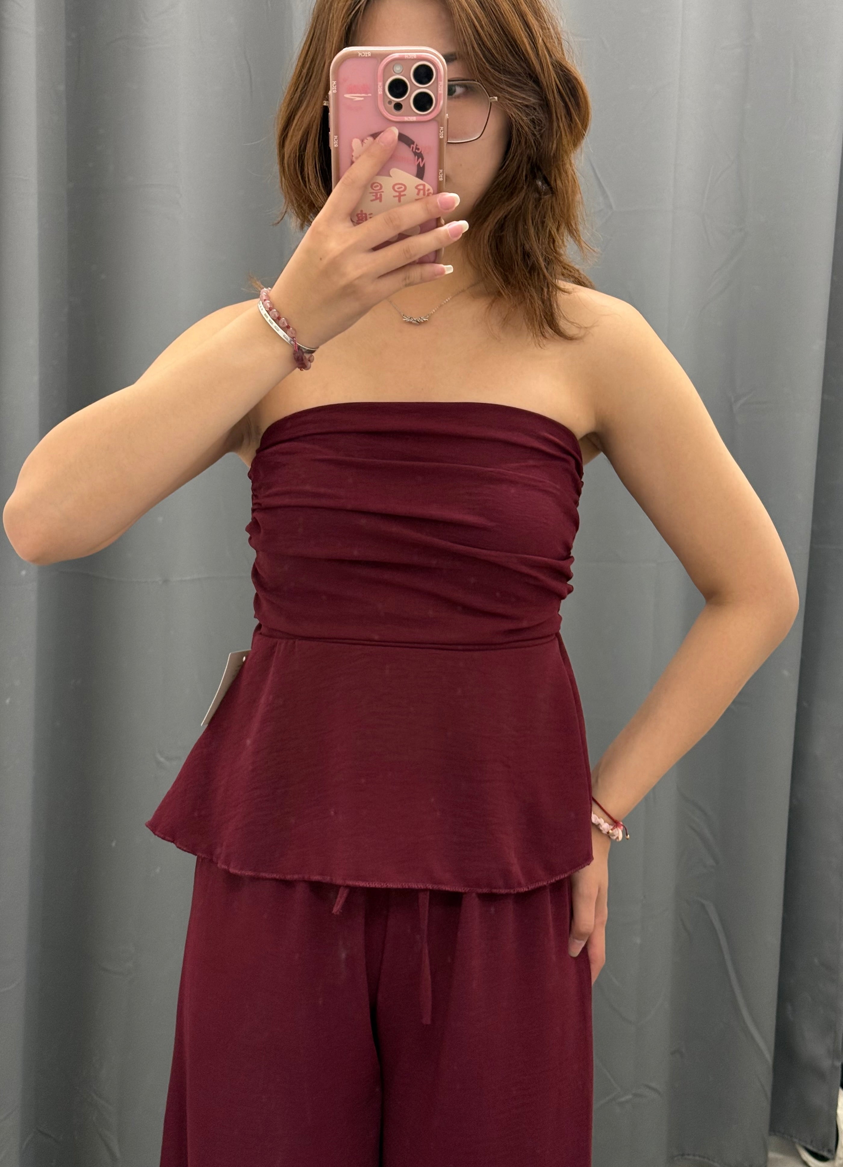 Set Coordinato Top a Fascia con Arricciatura e Pantaloni a Palazzo FGD MODA