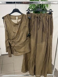 Set coordinato a righe in lyocell e lino Canotta con fiocco laterale e Pantaloni a palazzo FGD MODA