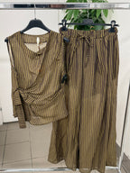 Set coordinato a righe in lyocell e lino Canotta con fiocco laterale e Pantaloni a palazzo FGD MODA