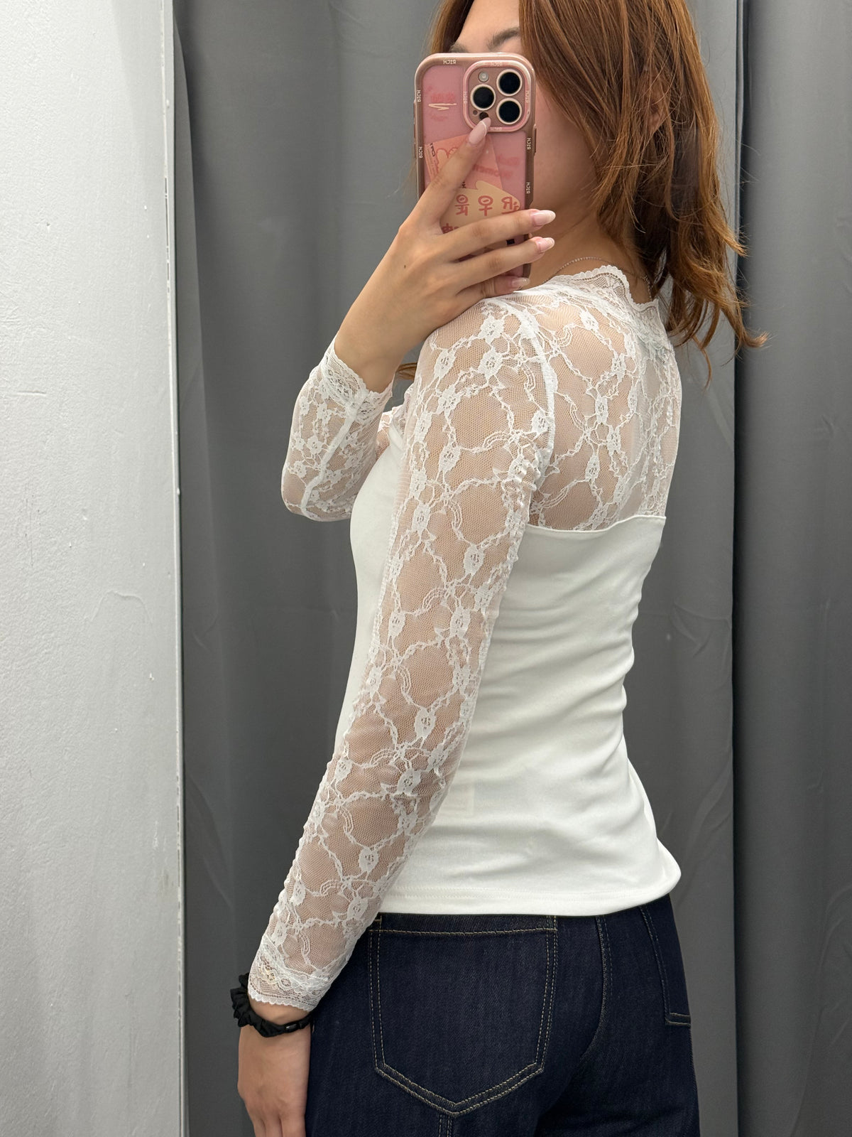 Maglietta A Costine Con Scollo E Maniche In Pizzo FGD MODA