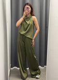 Set coordinato effetto raso Canotta con scollo halter e Pantaloni a palazzo FGD MODA