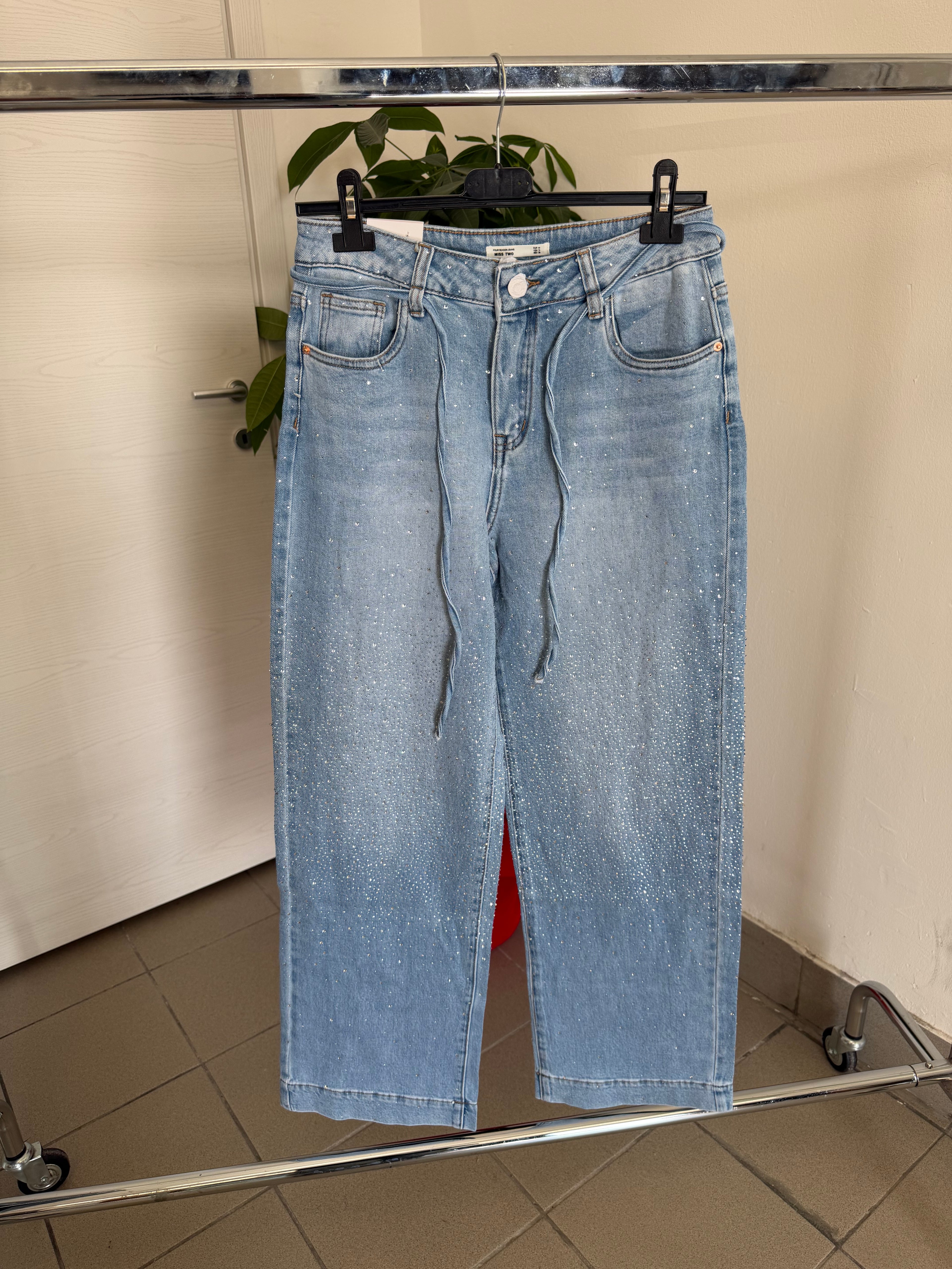 Jeans palazzo brillantini e cinta FGD MODA