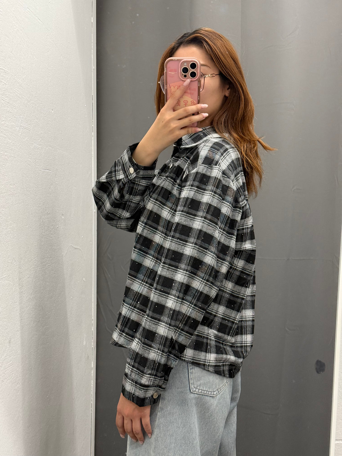 Camicia Over Fit Scozzese Brillantinata Con Taschino FGD MODA