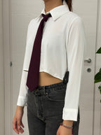 Camicia crop con cravatta tinta unita FGD MODA