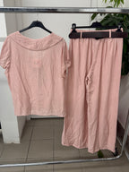 Set coordinato in viscosa Maglietta con volant e Pantaloni a palazzo con cinta FGD MODA