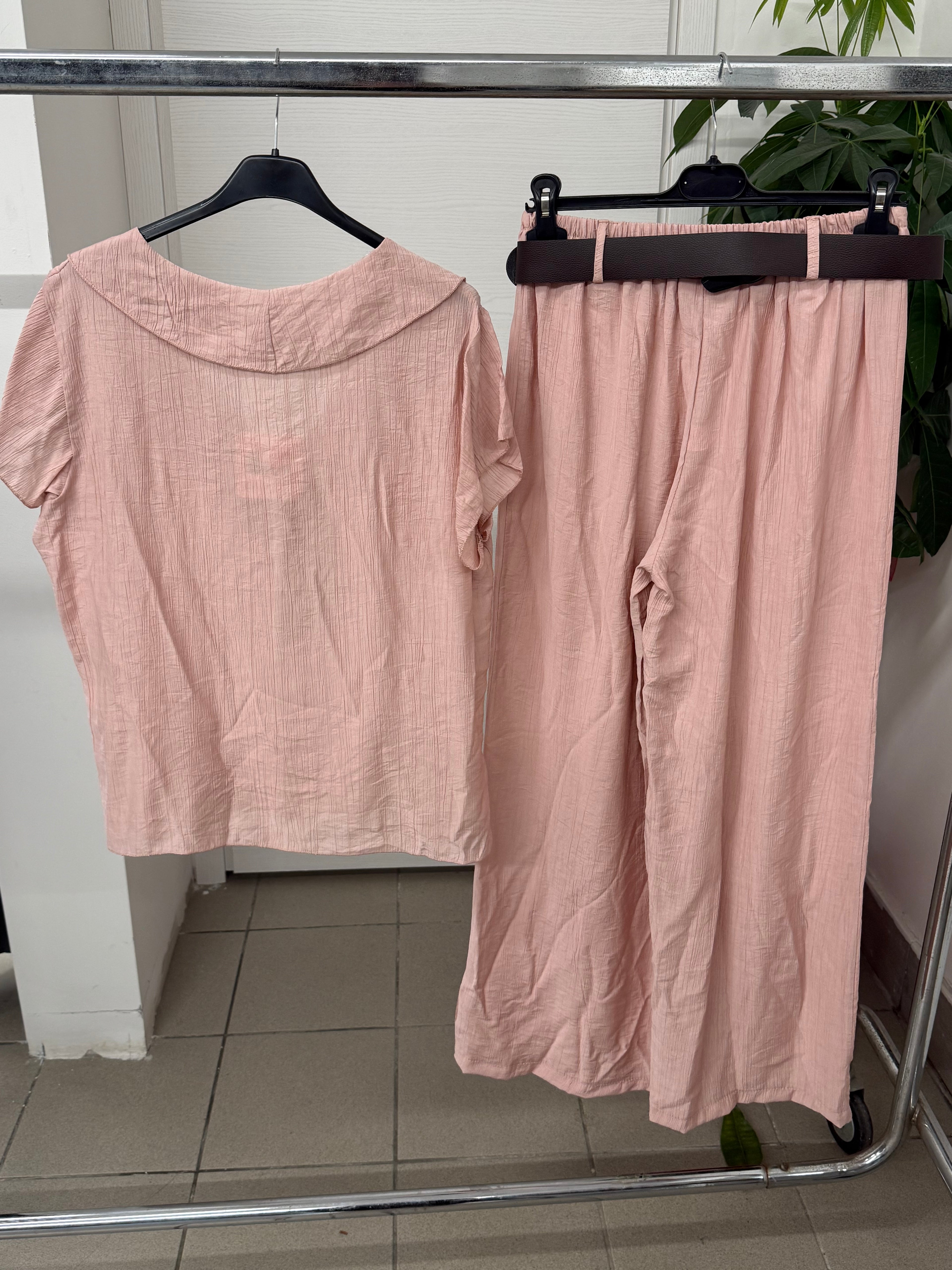 Set coordinato in viscosa Maglietta con volant e Pantaloni a palazzo con cinta FGD MODA