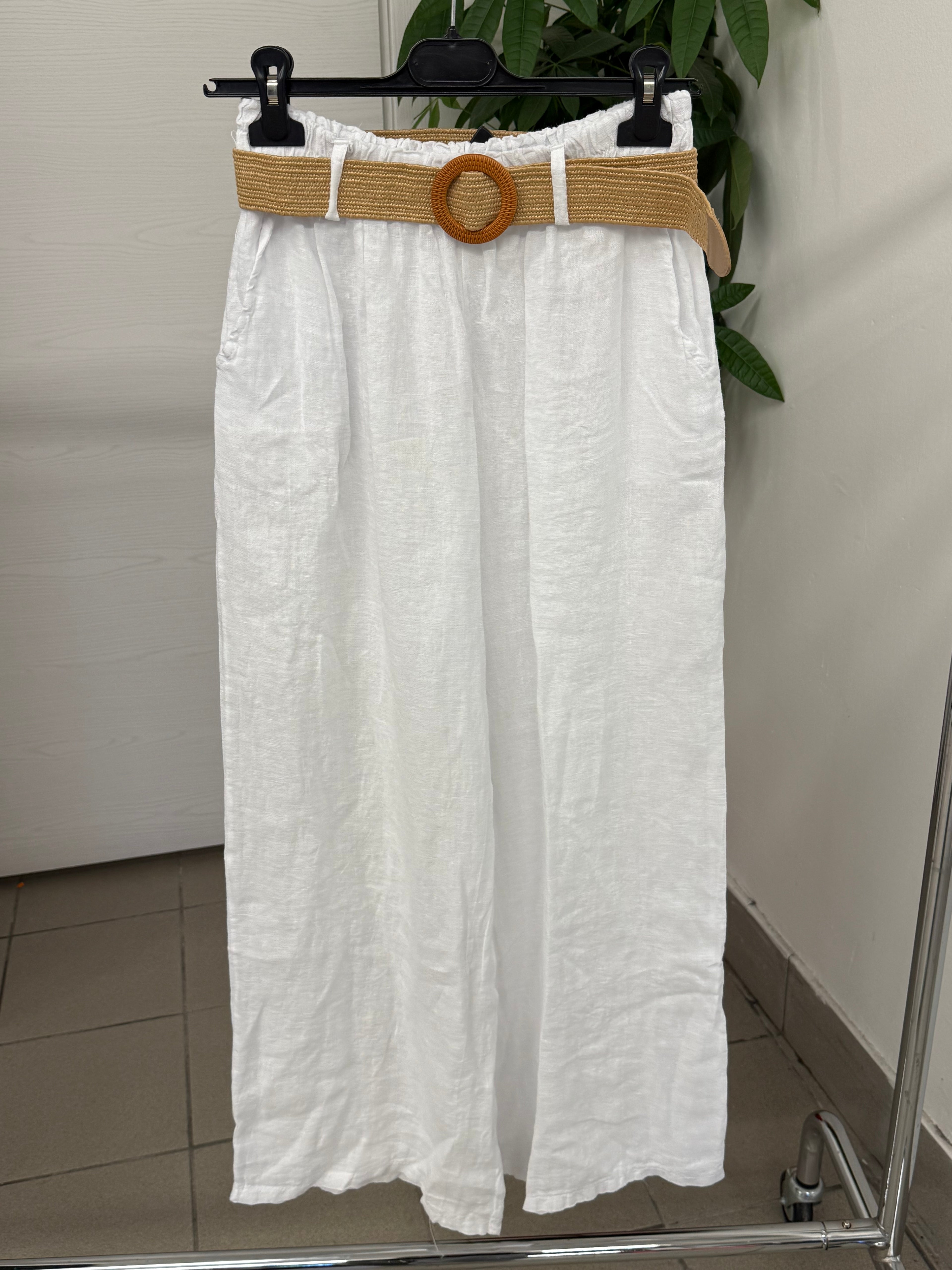 Pantaloni 100% lino a palazzo con cinta FGD MODA