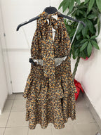 Abito Corto a Balze con Stampe Fiorate con Collo Halter FGD MODA