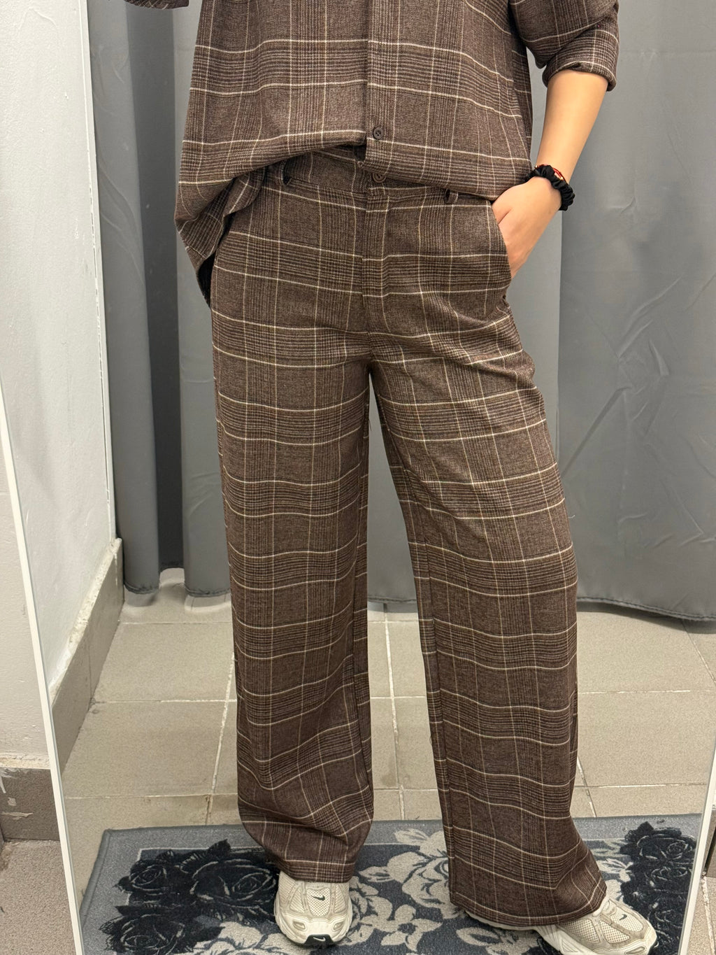 Set Coordinato A Quadri Camicia E Pantaloni A Palazzo FGD MODA