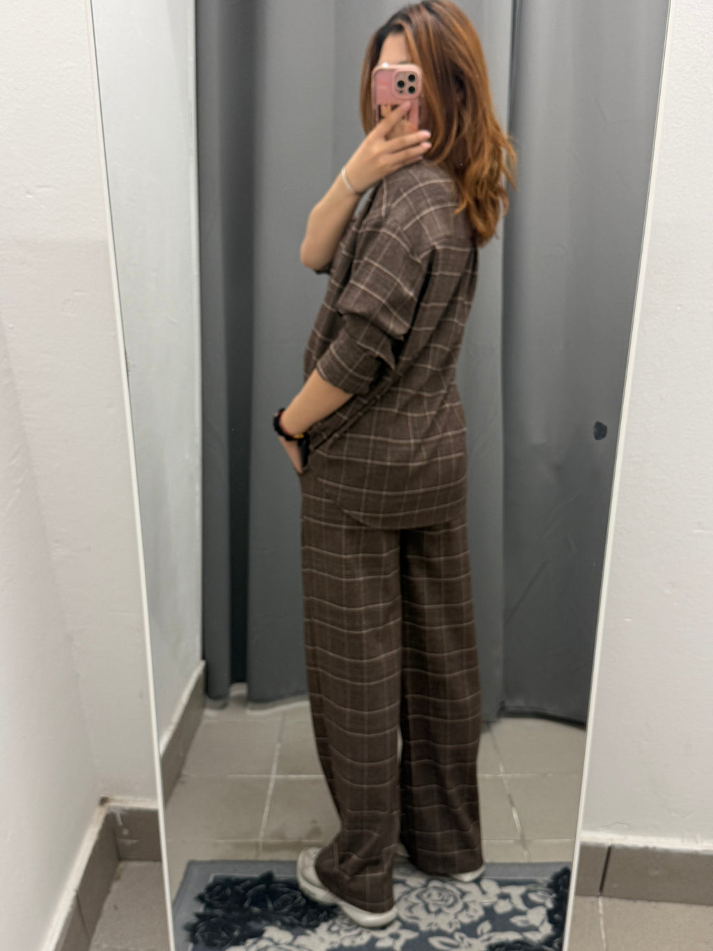 Set Coordinato A Quadri Camicia E Pantaloni A Palazzo FGD MODA