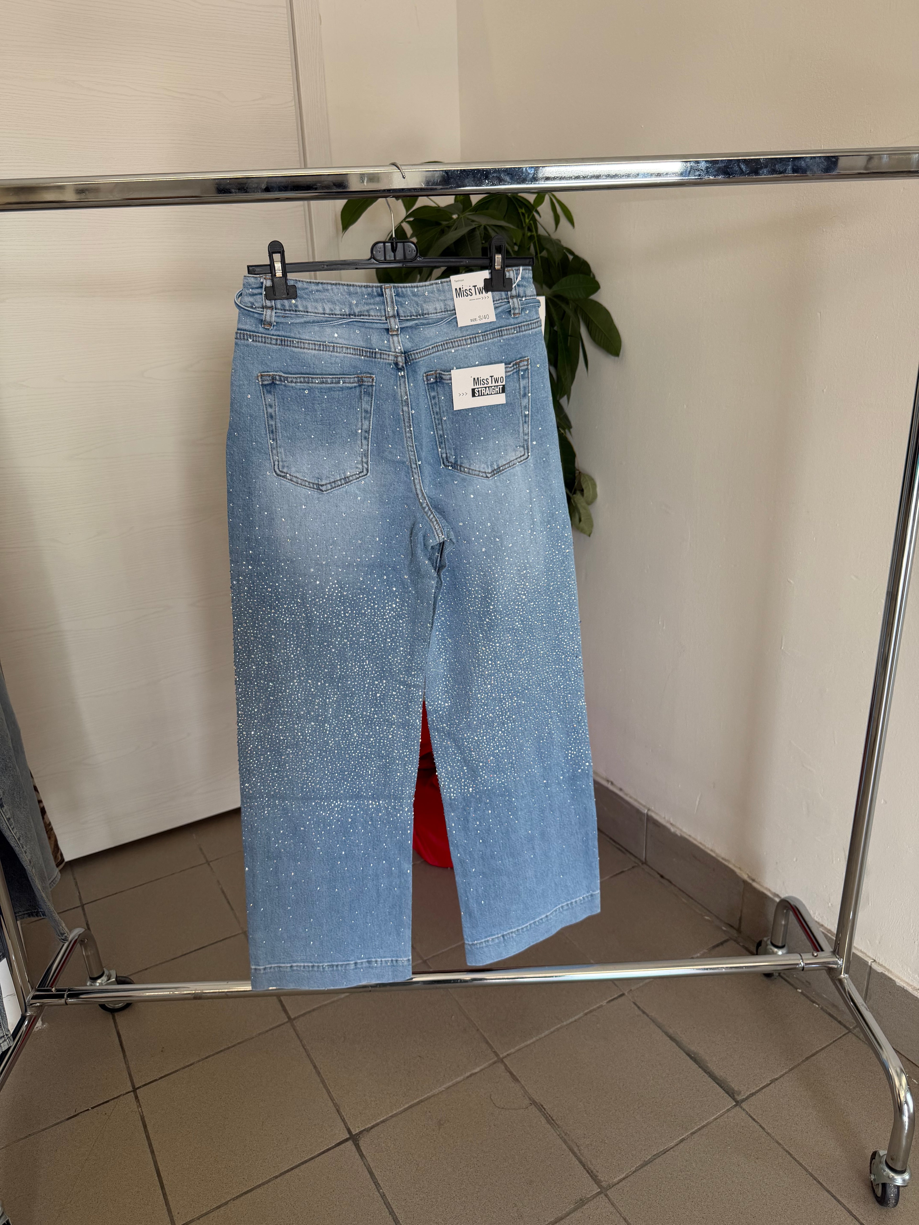 Jeans palazzo brillantini e cinta FGD MODA