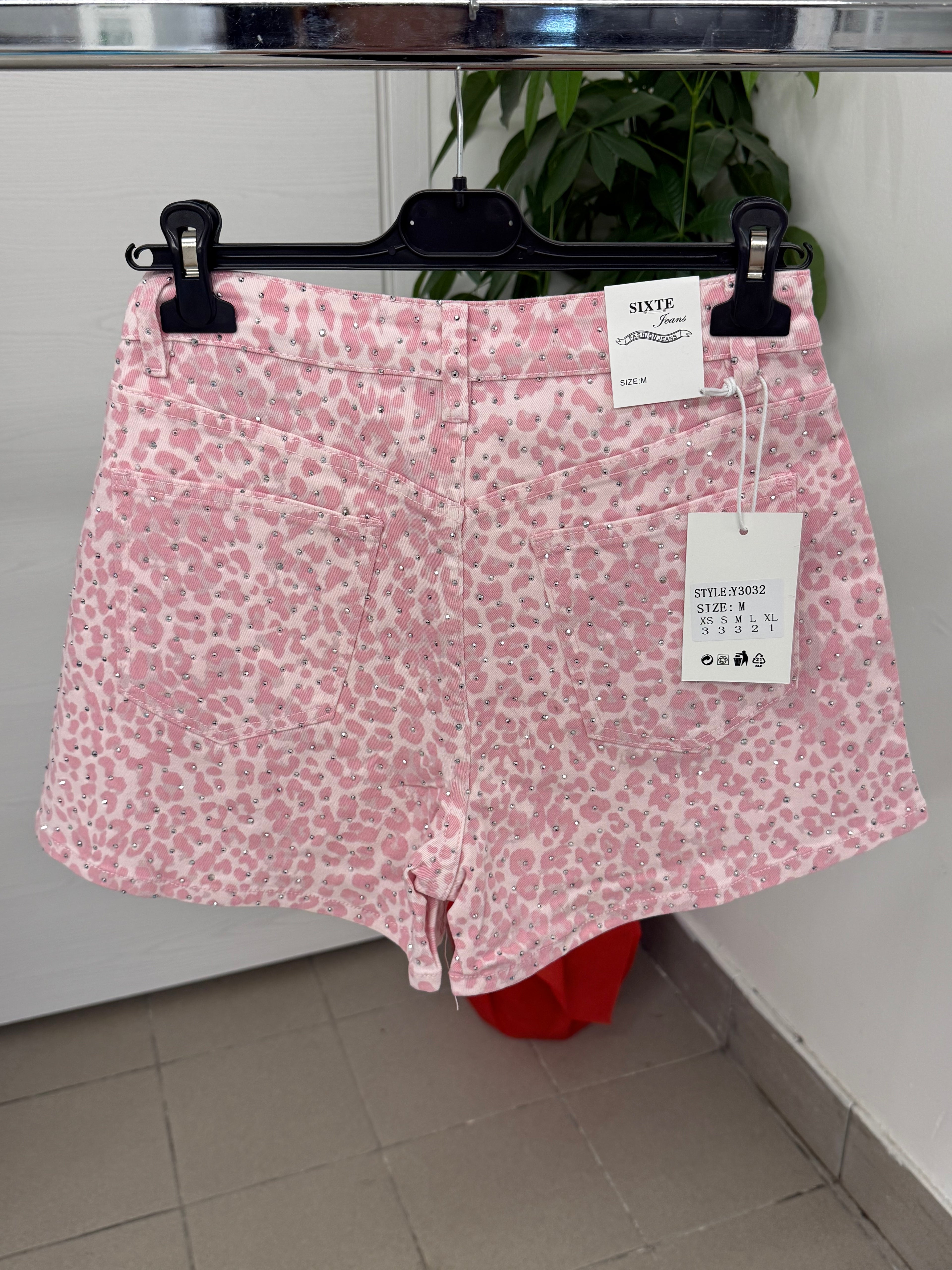 Gonna pantaloncino jeans leopardato con brillantini FGD MODA