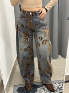 Jeans Balloon Con Stampe Fiorate In Velluto SK1185 FGD MODA