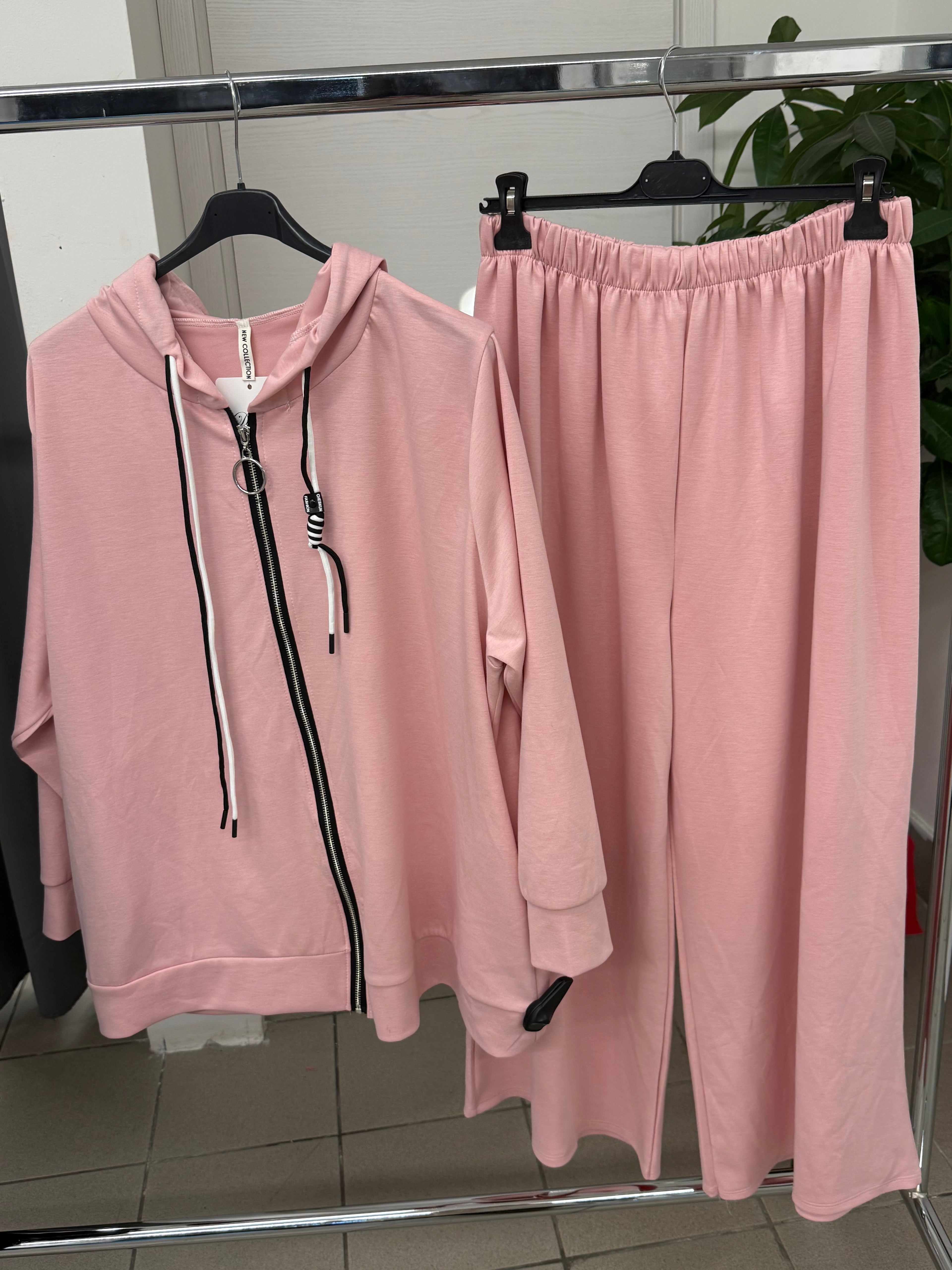 Set coordinato Felpa con zip con cappuccio e Pantaloni a palazzo per taglie curvy