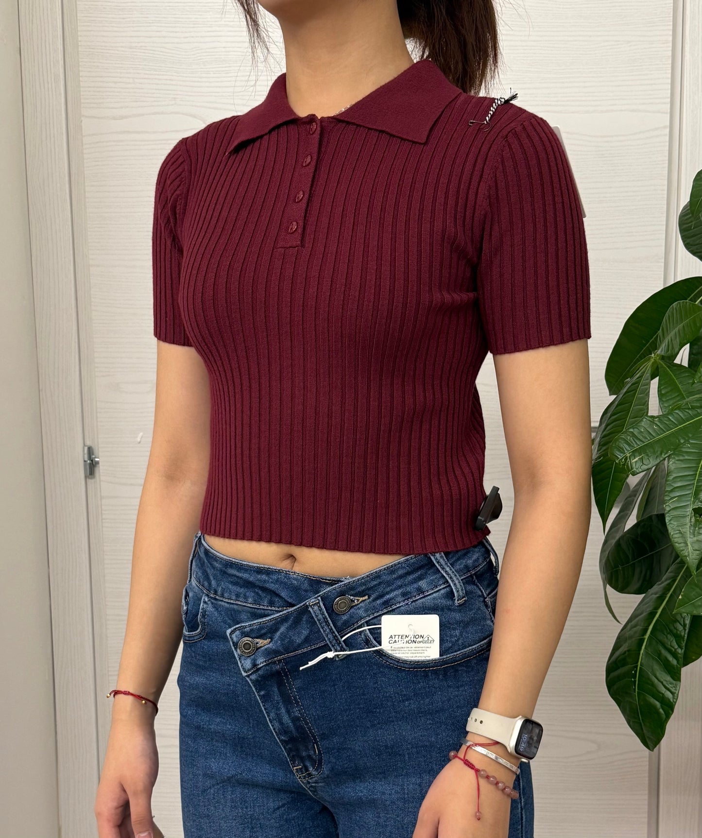 Top in maglia a costine con colletto FGD MODA