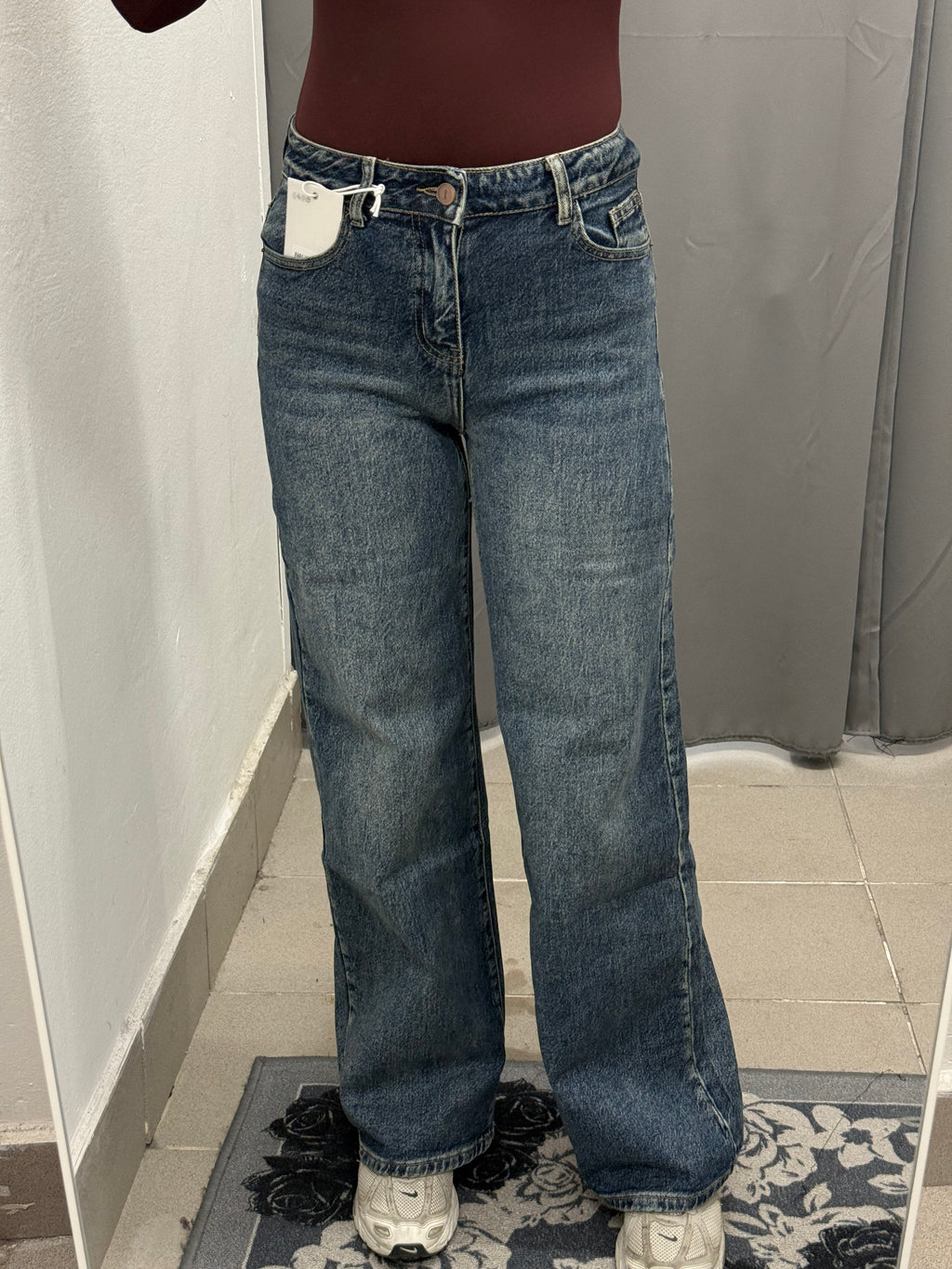 Jeans A Palazzo Con Taschino E Strappo Brillantinato Bordeaux YW-1969 FGD MODA